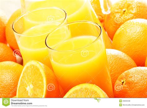 Two Glasses Of Orange Juice And Fruits Stock Photo Image Of Juice