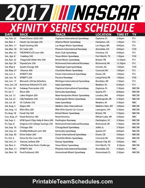 Printable Nascar 2022 Tv Schedule