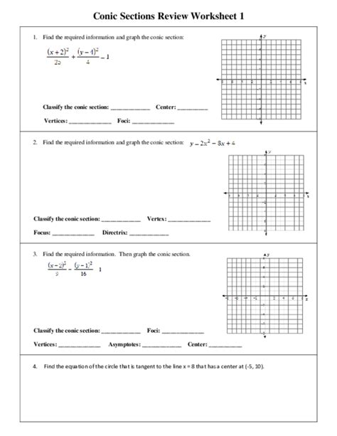 Pdf Conic Sections Review Worksheet 1