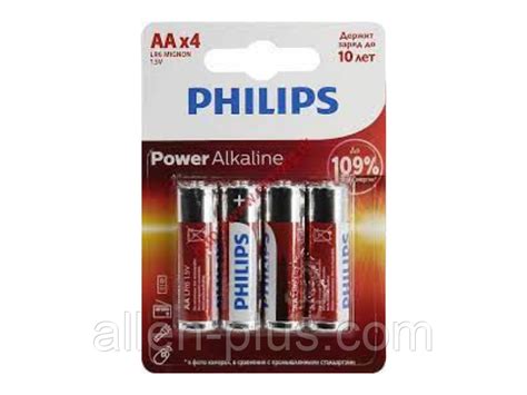 Батарейки щелочные PHILIPS Power Alkaline LR6 AA 1 5V 4 шт на блистере