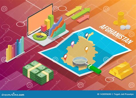 Afghanistan Isometric Business Economy Growth Country with Map and ...