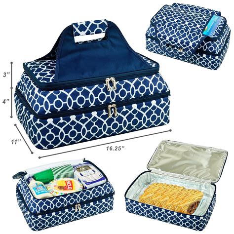 (D) Two Layer Thermal Food Carrier Picnic Backpack Bag for Outdoor (Trellis Blue) | Casserole ...