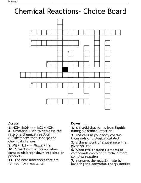 Chemical Reactions Crossword Wordmint