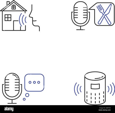 Conjunto De Iconos Lineales Del Altavoz Inteligente Dispositivo De Comando De Voz Asistente