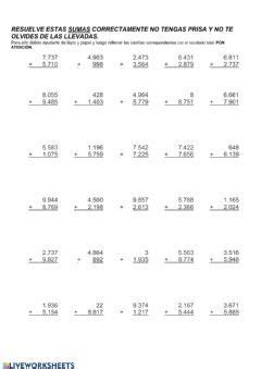Sumas y restas llevadas Idioma español o castellano Curso nivel 3º