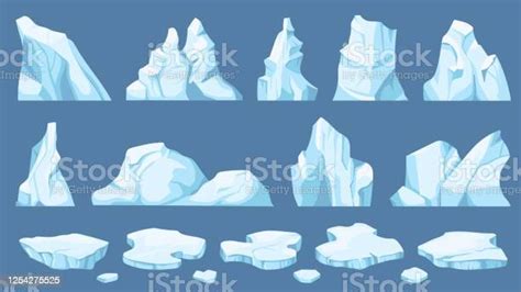 Glace Arctique De Dessin Animé Icebergs Floes Bleus Et Cristaux De