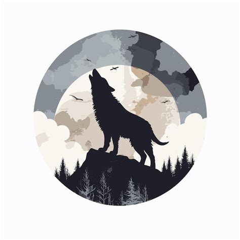 Premium Vector Illustration Of A Wolf Howling At The Moon