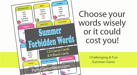 123 Summer Forbidden Words A Taboo Like Game Printable Etsy