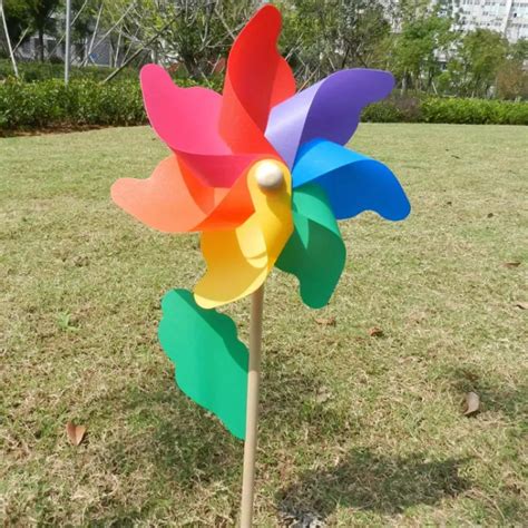 Diy Colorful Windmill Wood Windmill Pole Handmade Assembly Temu