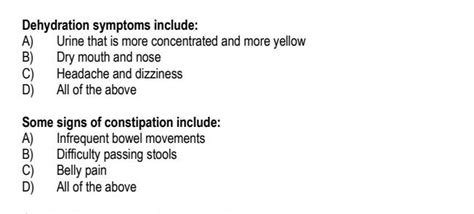 Solved Dehydration symptoms include:A) ﻿Urine that is more | Chegg.com