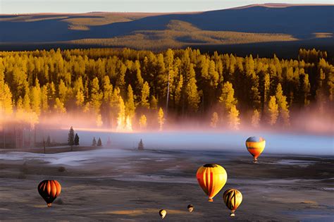 Hot Air Balloons Over Yellowstone · Creative Fabrica