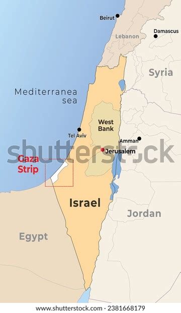 Israel Map Capital Jerusalem Highlighted Gaza Stock Vector (Royalty ...