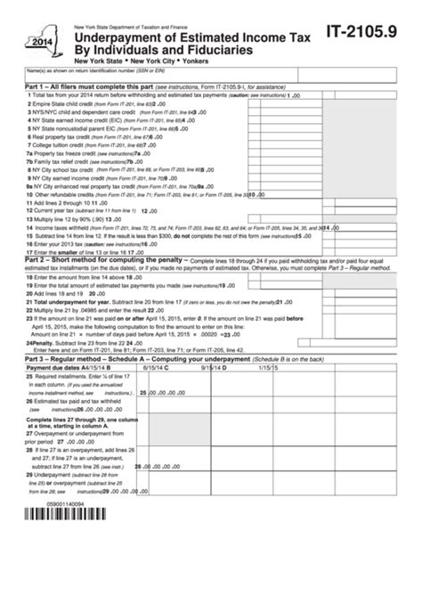 Fillable Form It 2105 9 Underpayment Of Estimated Income Tax By