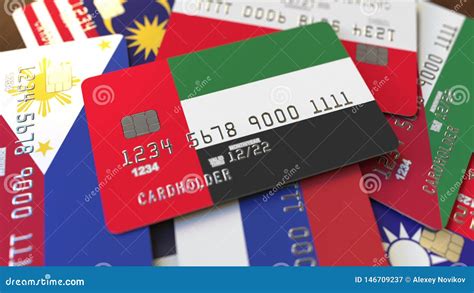 Many Credit Cards With Different Flags Emphasized Bank Card With Flag