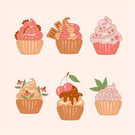 Cute cupcakes hand drawn set 22869142 Vector Art at Vecteezy