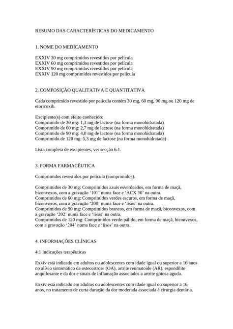 Pdf Resumo Das Caracter Sticas Do Medicamento Exxiv A Dose Para A