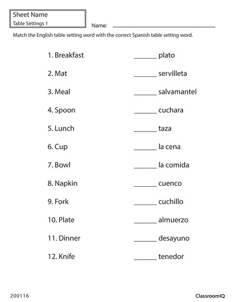 English And Spanish Worksheets