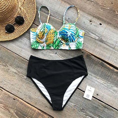 Cupshe Island Getaway Print Bikini Set High Waisted Swimsuit Bathing