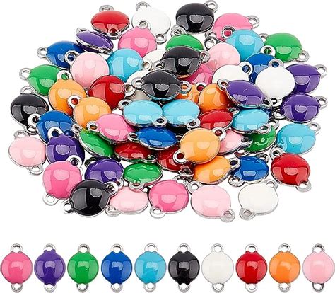 UNICRAFTALE Environ 60 pcs 10 Couleurs Plat Rond Émail Liens en Acier