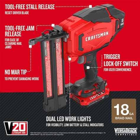 Craftsman V20 2 In 18 Gauge Cordless Straight Finish Nailer Battery