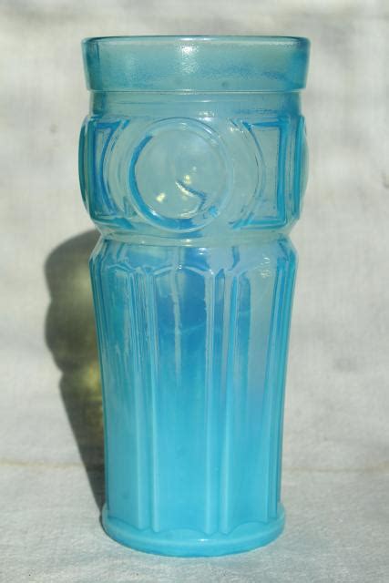 Blue Opalescent Glass Tumbler Vase Vintage Wheaton Bullseye Pattern Glass