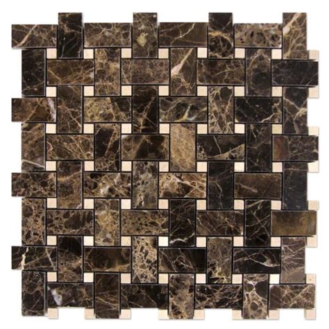 Basket Weave Mosaic Dark Emperador With Crema Marfil Dots Quality Tile