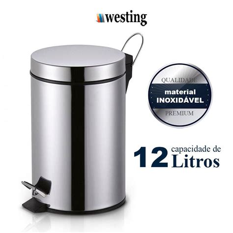 Lixeira Pedal Litros Inox Acabamento Polido E Balde Interno