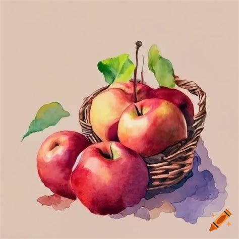 Watercolor Painting Of A Basket Of Red Apples On Craiyon