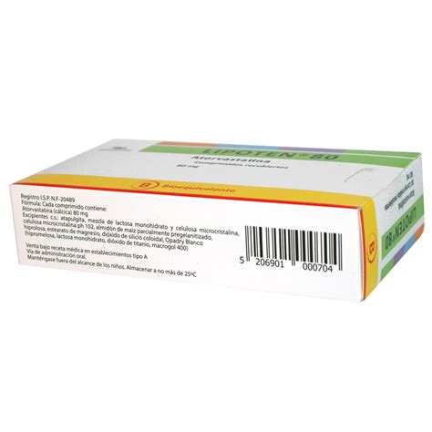 Lipoten Atorvastatina 80 Mg 28 Comprimidos Recubiertos Cruz Verde