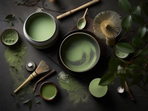 Premium Photo | Organic matcha green tea ceremony on table generative ai