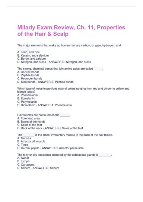 Milady Exam Review, Ch. 11, Properties of the Hair & Scalp Questions