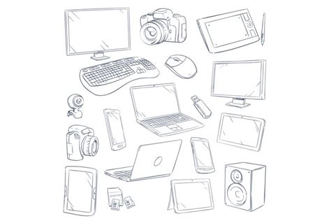 Hand Drawn Sketch Computer Technology Gadgets Vector Set 853623