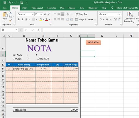 Aplikasi Kwitansi Nota Otomatis Penjualan Invoice Belanja Barang Excel