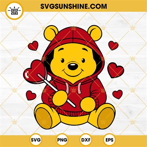 Winnie Pooh In Honey Heart Svg Winnie Heart Svg Pooh Valentine Svg