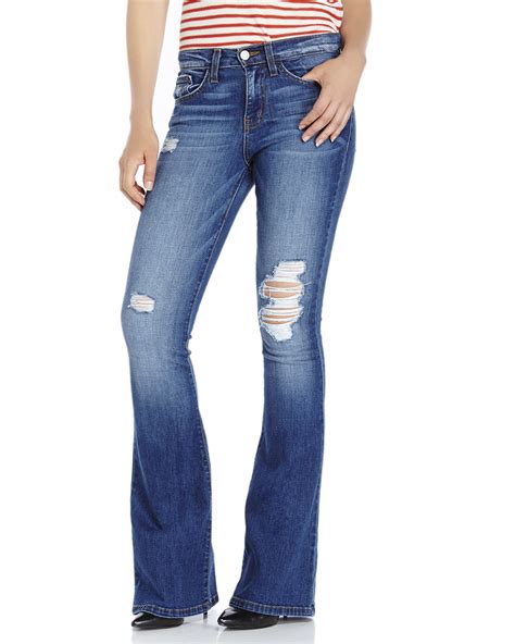 Lyst Flying Monkey Dark Wash Destroyed Flared Jeans In Blue