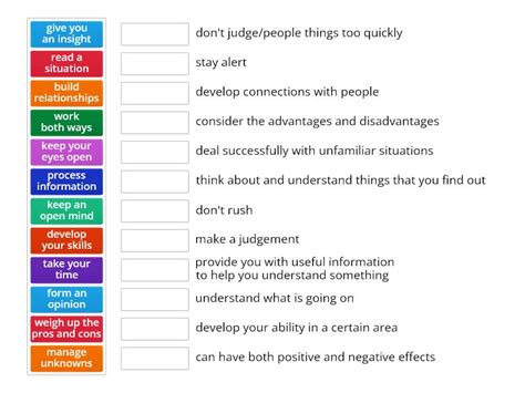 Unit 1 Collocations Match Up