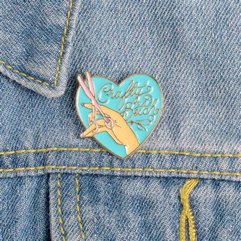 Crafty Bitch Heart Shaped Enamel Pin Jean Pool