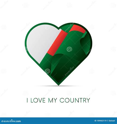 Madagascar Flag In Heart I Love My Country Sign Vector Illustration