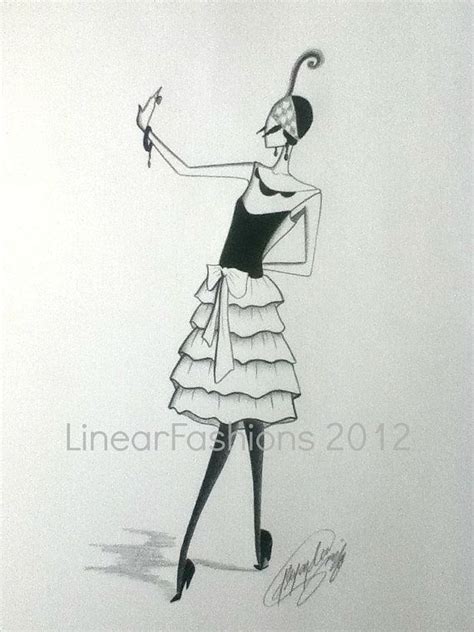 Fashion Illustration Art Deco 1920s Flapper Black And White Etsy Art Deco Illustration