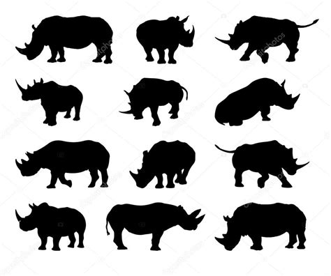 Rhinoceros Silhouette Vector Set — Stock Vector © Newelle 40027849