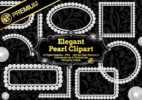 Elegant Pearl Frame Clipart: Luxury Pearl Frame Shiny Pearl Overlays Glaring Pearl Diamond ...