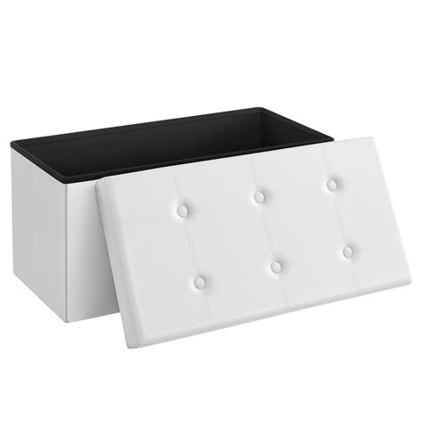 Songmics 30 White Storage Ottoman Bench Foldable Footrest Bedroom