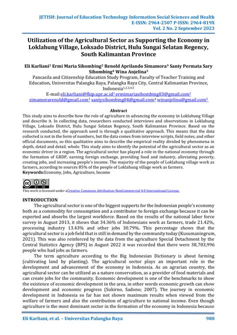 PDF Utilization Of The Agricultural Sector As Supporting The Economy