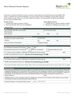 Fillable Online Hsa Transfer Rollover Request Form Hsa Bank Fax