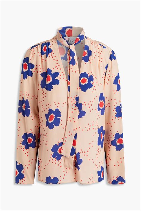 Redvalentino Pussy Bow Floral Print Silk Crepe De Chine Blouse The Outnet