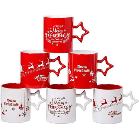 Set of 6 Christmas Coffee Mugs With Large-sized 14 Ounce Holiday ...