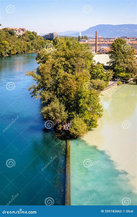 Confluence Of The Rhone And Arve Rivers In Geneva Stock Photo Image