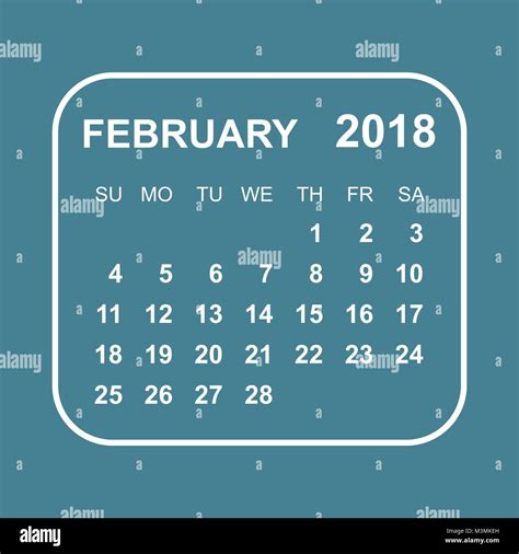 Febrero 2018 Calendario Planificador de calendario plantilla de diseño