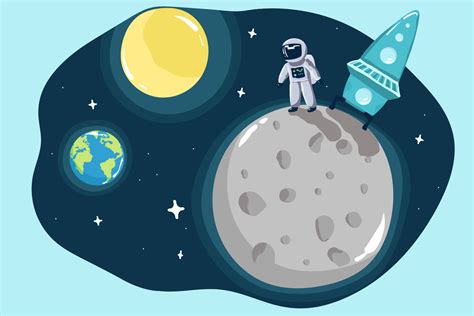 view from surface of the Moon to Earth.Hand drawn vector illustration ...