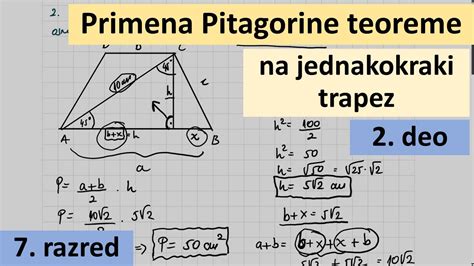 Primena Pitagorine Teoreme Na Jednakokraki Trapez 2 Youtube